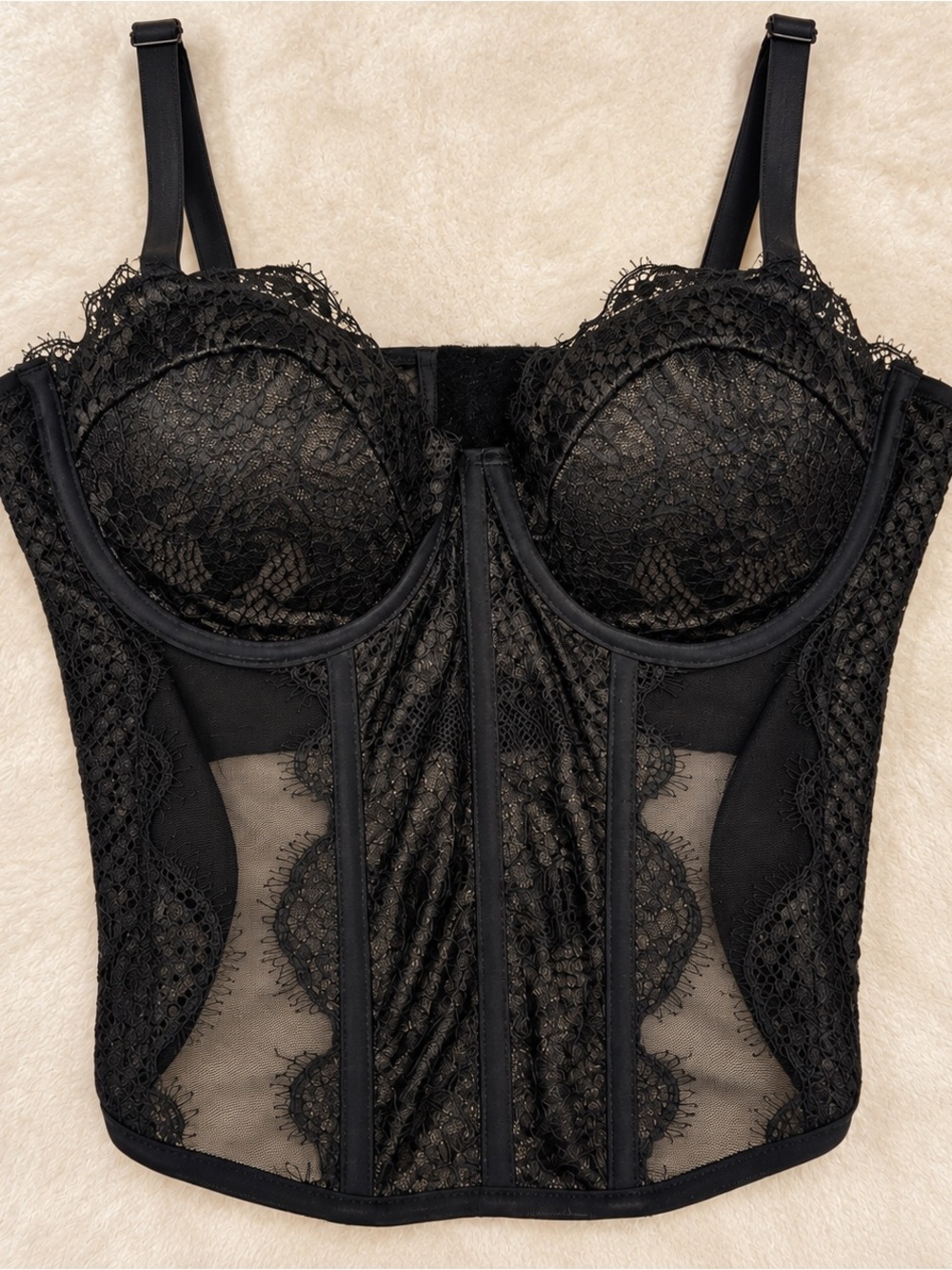 Fourteen Twelve Black Lace Mesh Corset Bustier Top Underwire S NWT